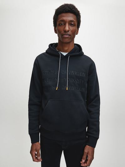 Calvin Klein Ruhák HU321562 | Calvin Klein Embroidered Logo Férfi Kapucnis Pulóver Fekete
